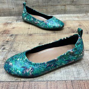 Fitflop Womens Green Floral Leather Slip On Comfort Flats Size 9 NICE!